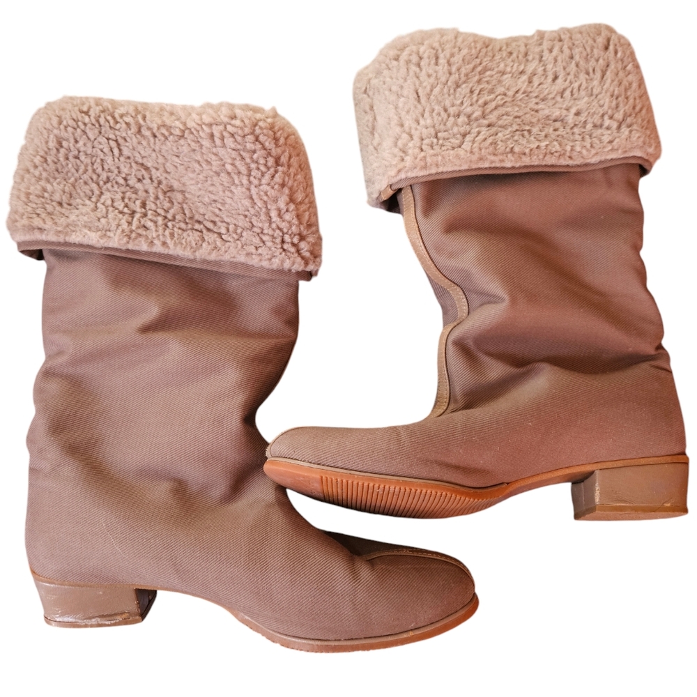Vintage Golo Performer Heeled Pull On Boots Size 8.5 M Taupe Fabric Vibra
